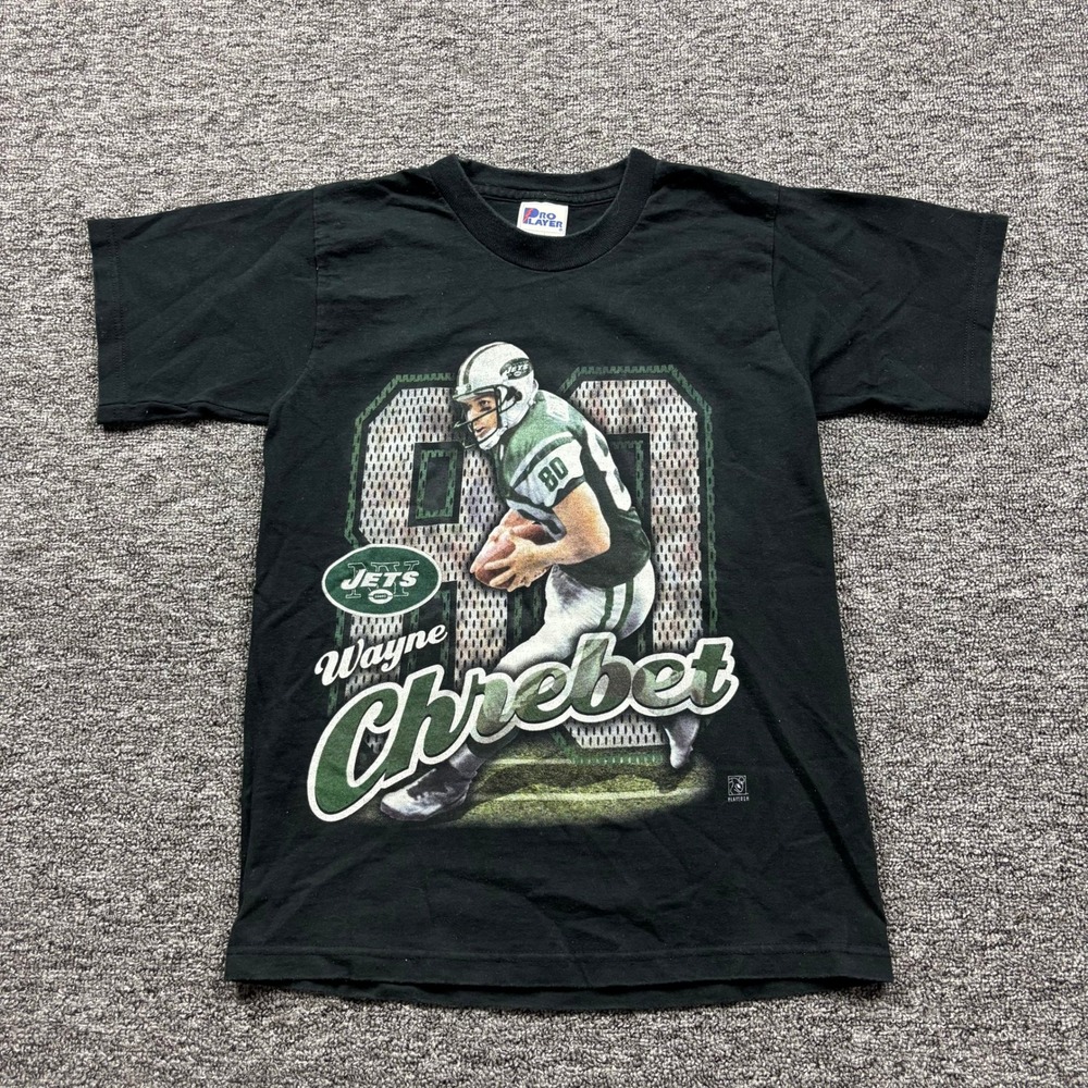 Vintage 90s Pro Player Wayne Chrebet NY Jets Graphic T-Shirt Black Kids 10/12